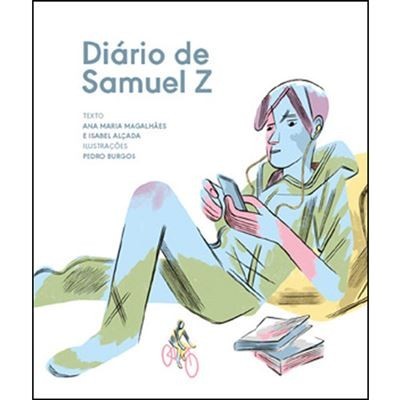 Capa do livro Diário de Samuel Z com ilustração de uma pessoa sentada com auscultadores e livros próximos