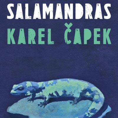 Capa de livro azul escura com texto branco e verde e ilustração de salamandra azul e verde