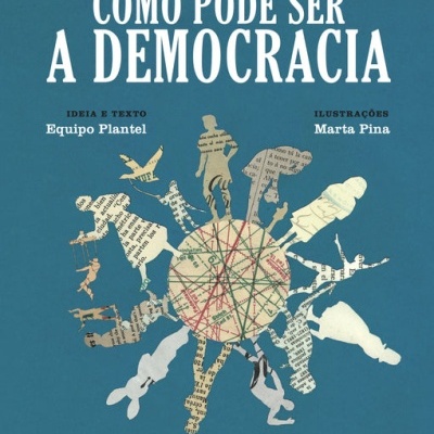 Capa de livro azul com texto branco e ilustração circular de figuras humanas em texto recortado