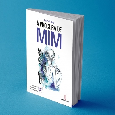 Livro 'À PROCURA DE MIM' de Ana Paula Neto com ilustração de mulher e asas de borboleta