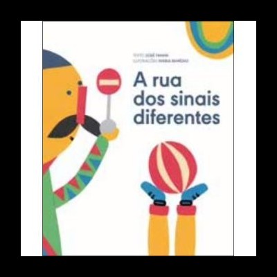 Capa de livro infantil 'A rua dos sinais diferentes' com ilustração colorida