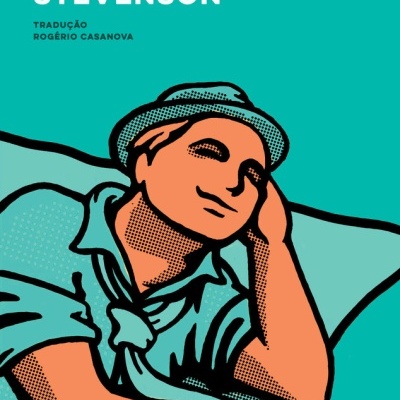 Capa de livro 'Apologia do Ócio' de Robert Louis Stevenson com ilustração de pessoa a descansar