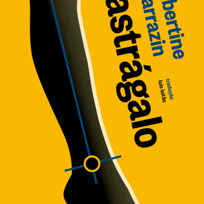 Capa de livro com perna ilustrada em meia preta e sapato salo alto, texto do título e autor em azul e preto sobre fundo amarelo.