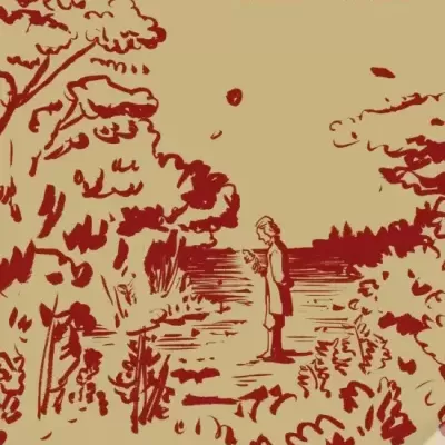 Capa de livro bege com ilustração e texto vermelhos de Jean-Jacques Rousseau