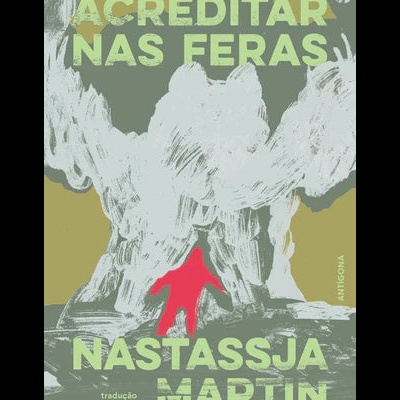 Capa de livro com texto e ilustração abstrata em verde, branco e vermelho
