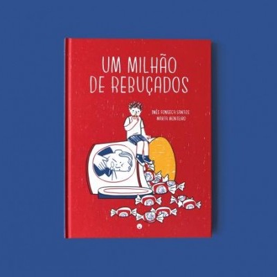 Capa de livro vermelho com título e ilustração de criança e rebuçados