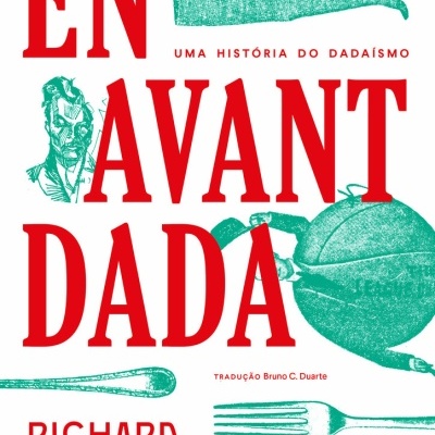 Capa de livro EN AVANT DADA com ilustrações em verde e texto em vermelho