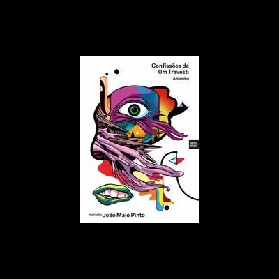 Capa de livro colorida com rosto abstrato e texto