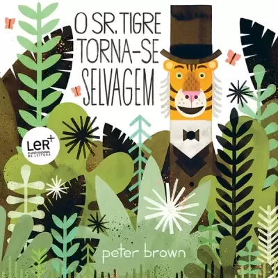 Capa de livro infantil com tigre vestido e folhagens verdes