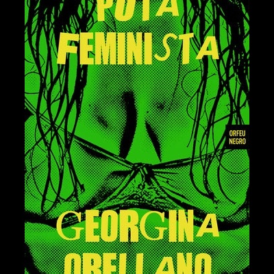 Capa de livro verde com texto amarelo e corpo feminino com lingerie preta