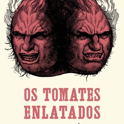 Capa de livro com tomate vermelho com duas caras zangadas e texto em português.
