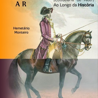 Capa de livro com homem a cavalo e texto sobre coudelaria