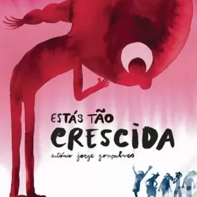 Capa de livro com personagem vermelha gigante e texto em português