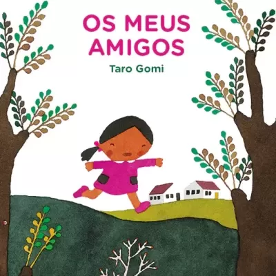 Capa de livro infantil com menina e árvores em ilustração colorida
