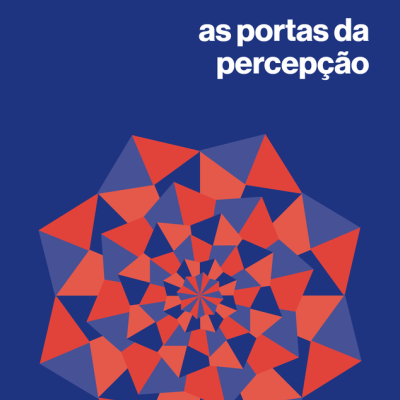 Capa de livro azul com texto e padrão geométrico vermelho e azul