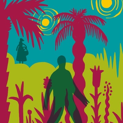 Capa do livro A INVENÇÃO DE MOREL com ilustração colorida e texto