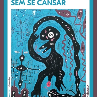 Capa de livro com título em azuis e ilustração abstracta