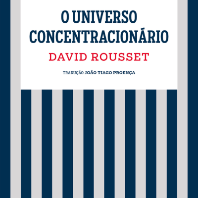 Capa de livro listrada azul e branca com texto em várias cores