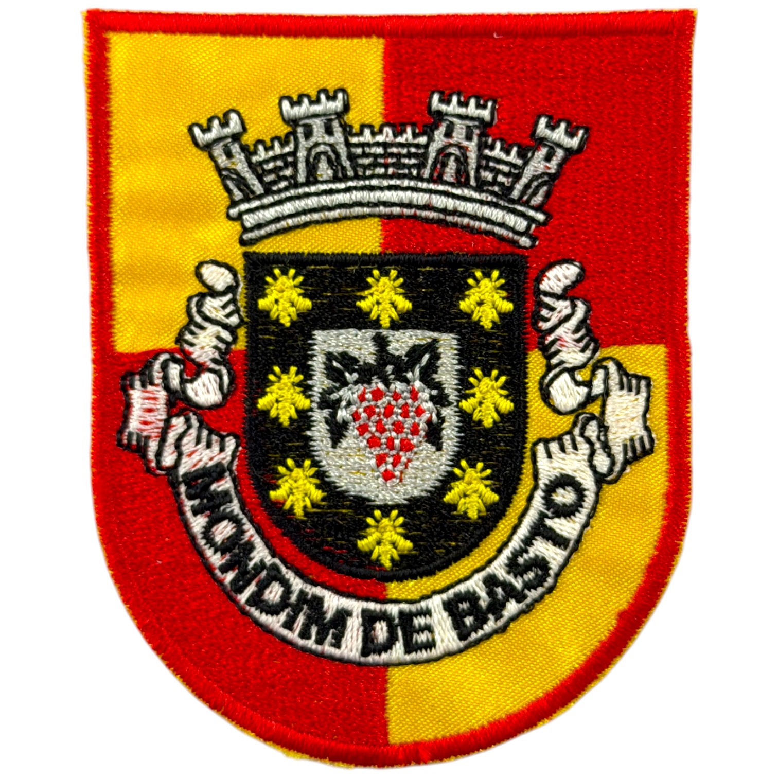 Emblema bordado com brasão e texto Montemor de Basch