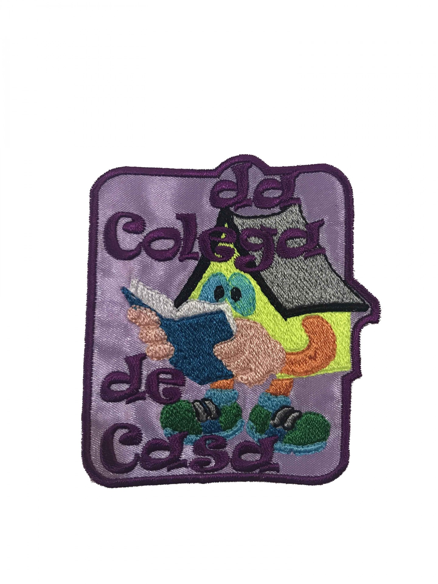 emblema bordado com casa e texto