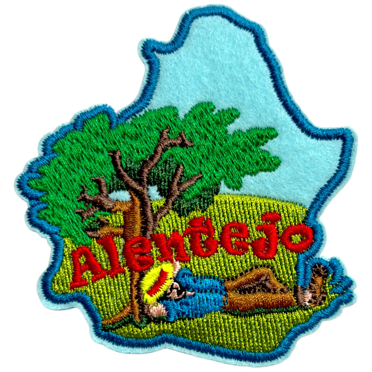 Emblema bordado colorido com temática do Alentejo