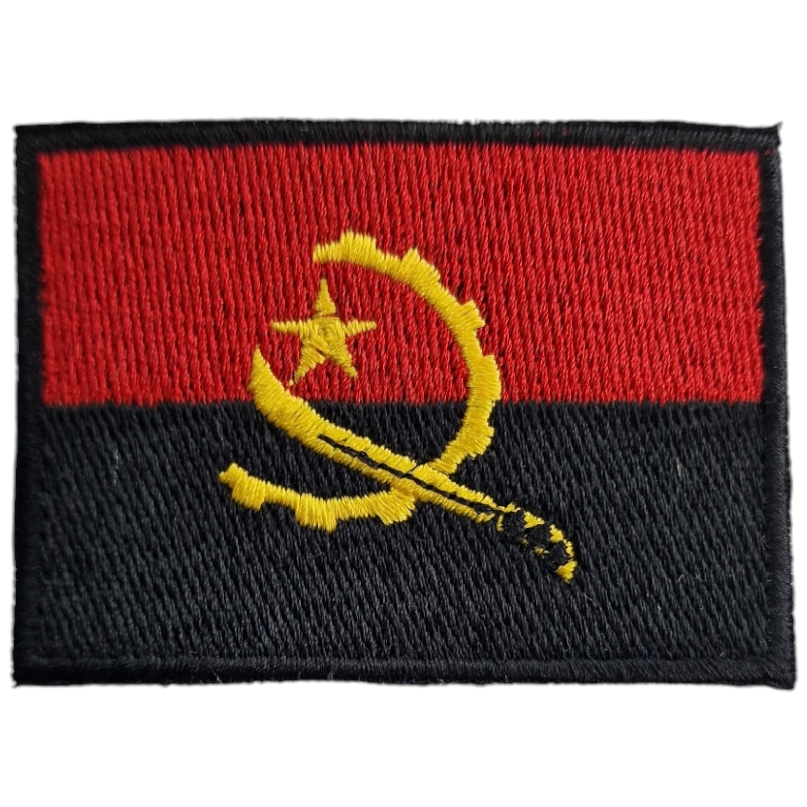 Patch bordado da bandeira de Angola com vermelho, preto e amarelo