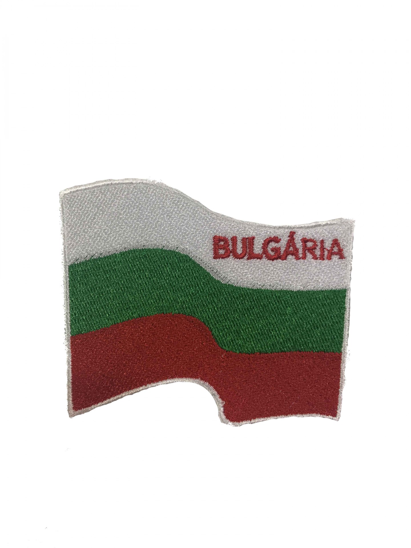Broche bordado com bandeira da Bulgária e texto BULGARIA