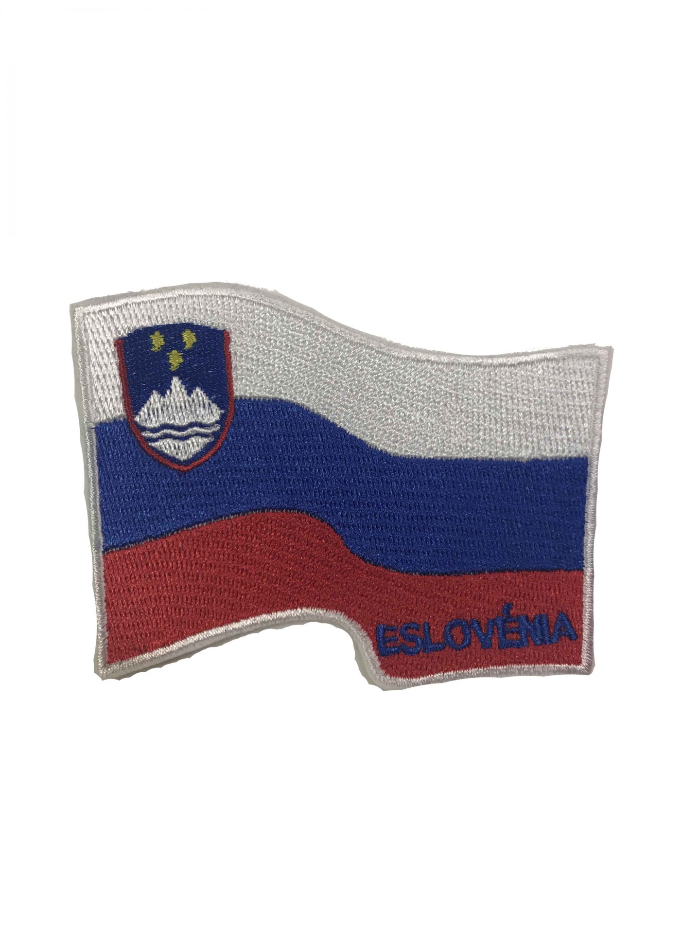 Emblema bordado da bandeira da Eslovénia com texto ESLOVÉNIA