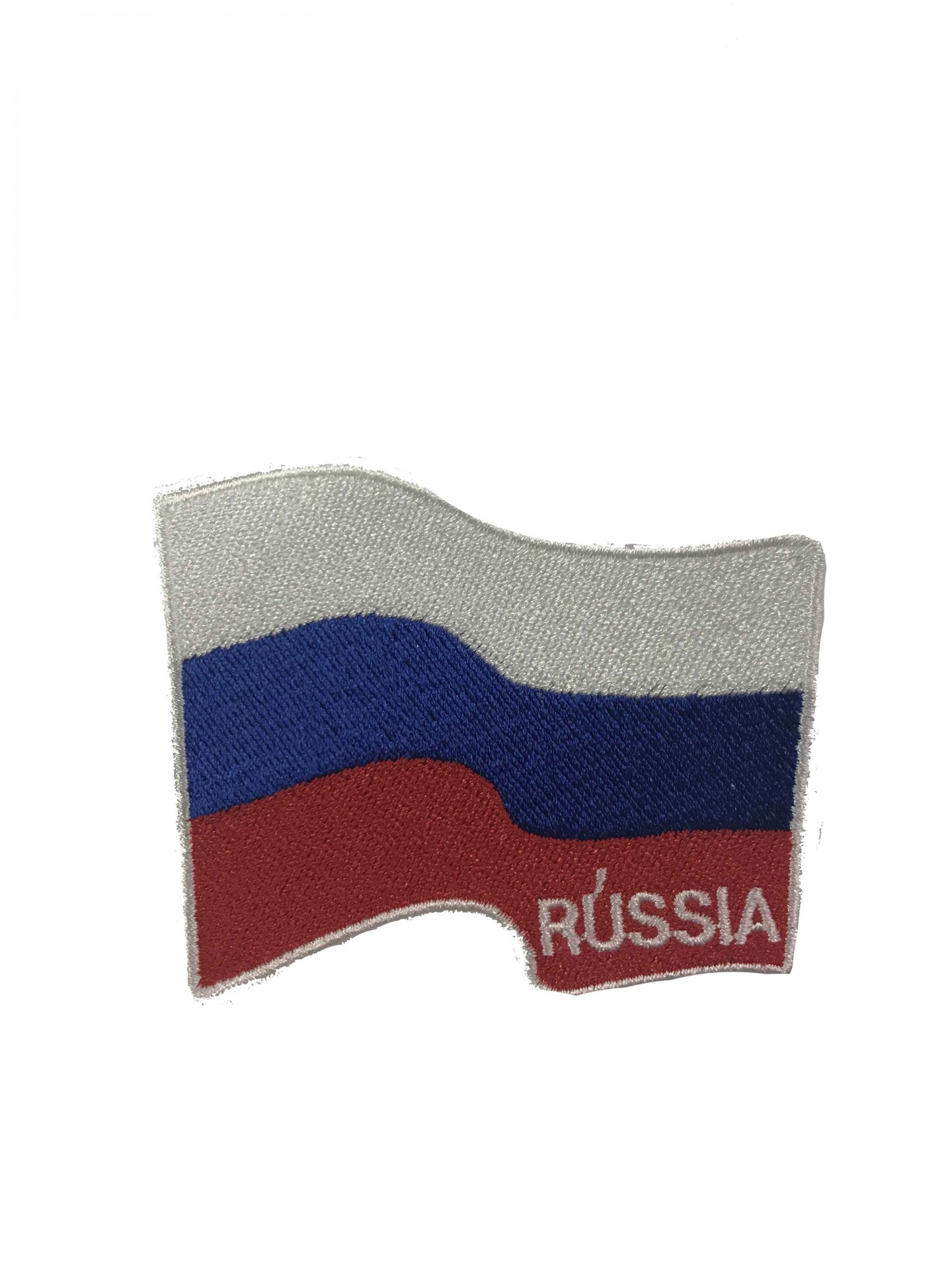 Patch com desenho da bandeira da Rússia e texto RÚSSIA