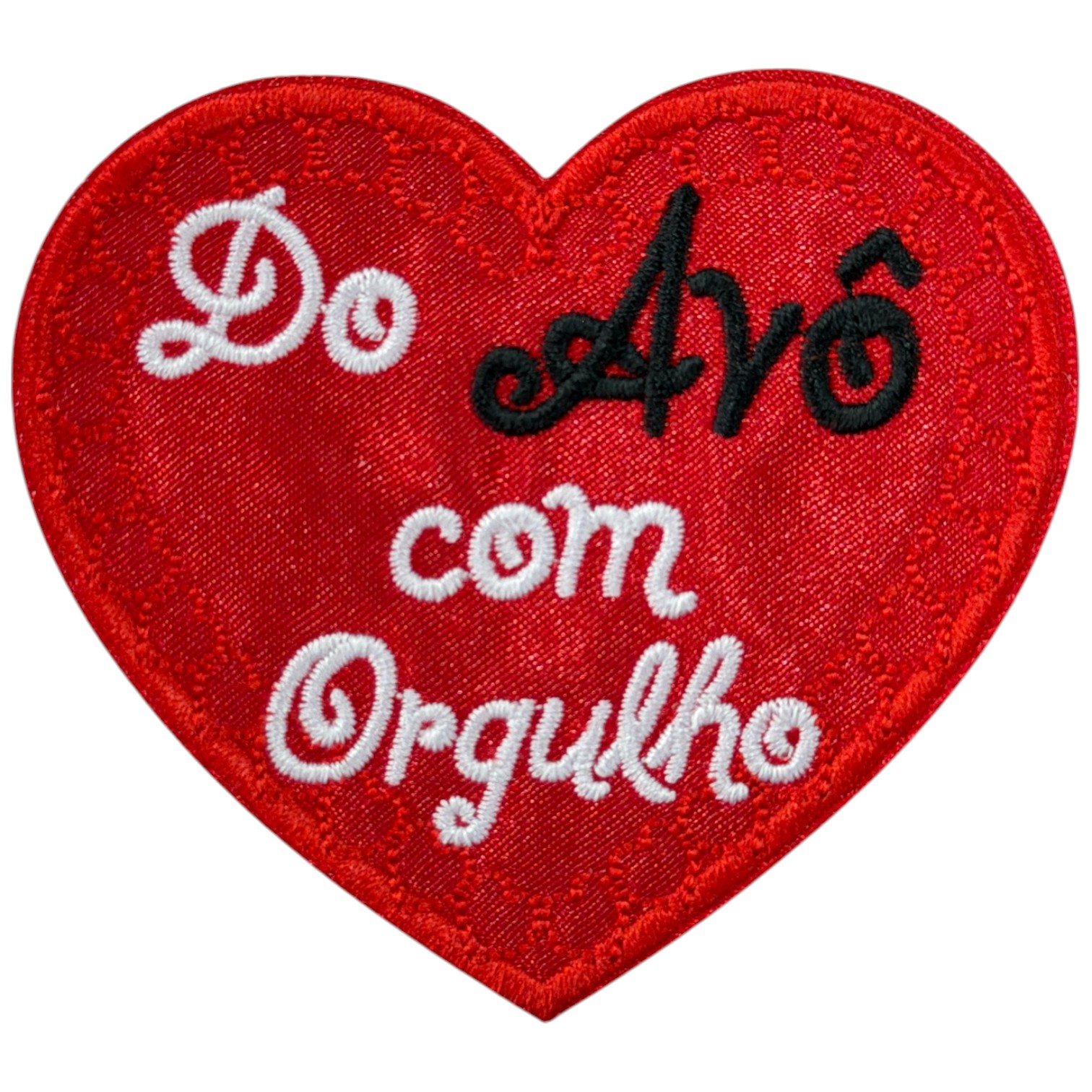 Aplicação coração vermelha bordada com texto