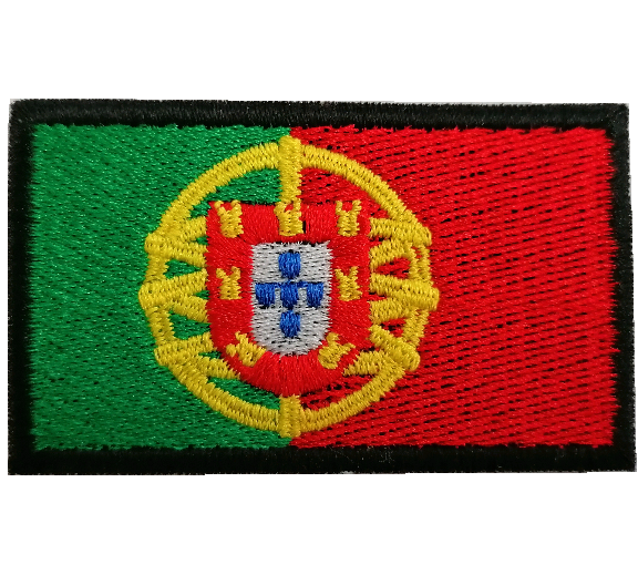 Patch bordado com bandeira de Portugal, retangular, cores verde, vermelho, amarelo, azul e branco