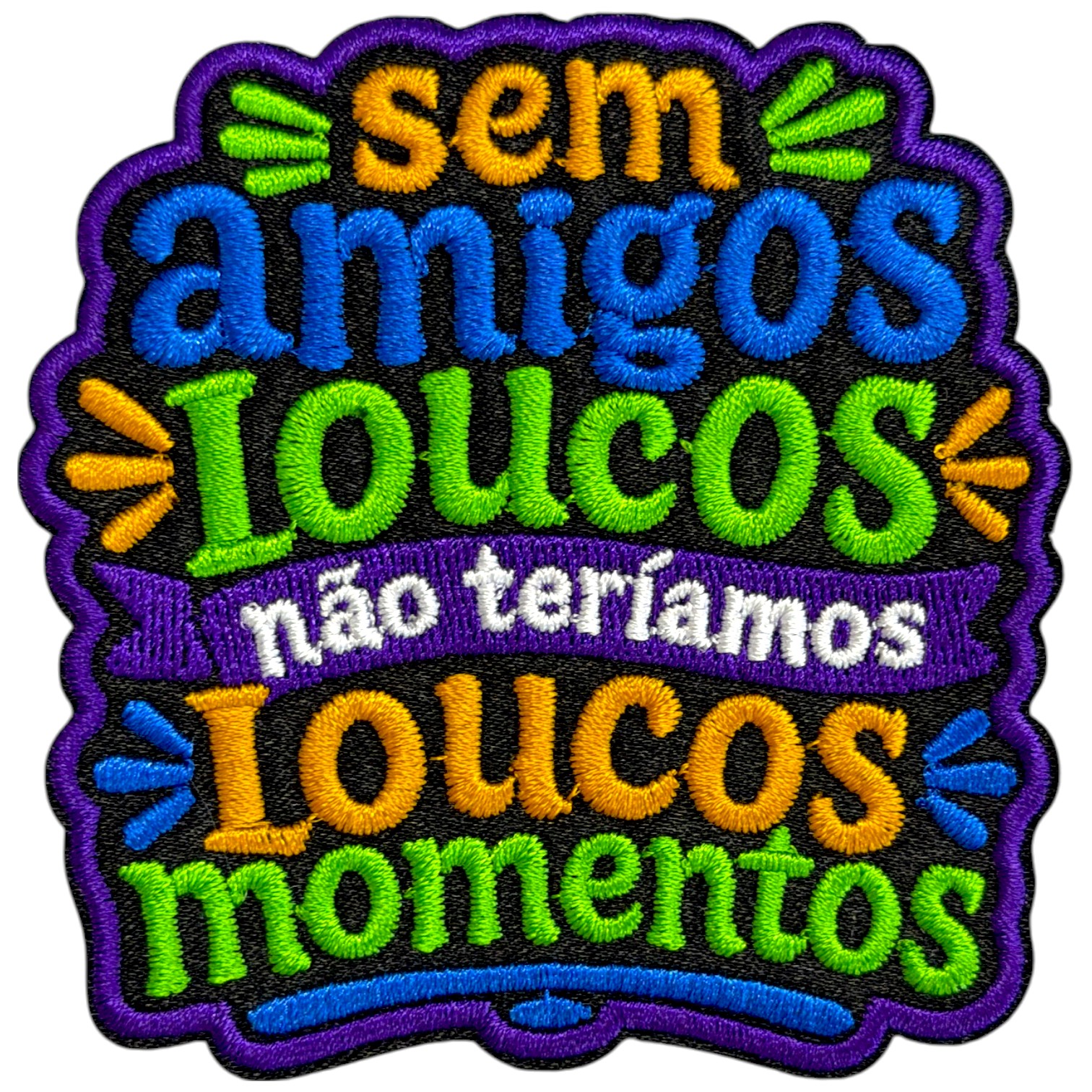 Patch bordado colorido com texto em português
