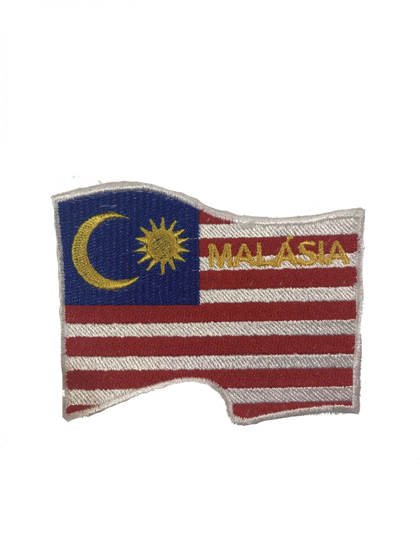 Emblema bordado da bandeira da Malásia com lua crescente, estrela e texto MALASIA