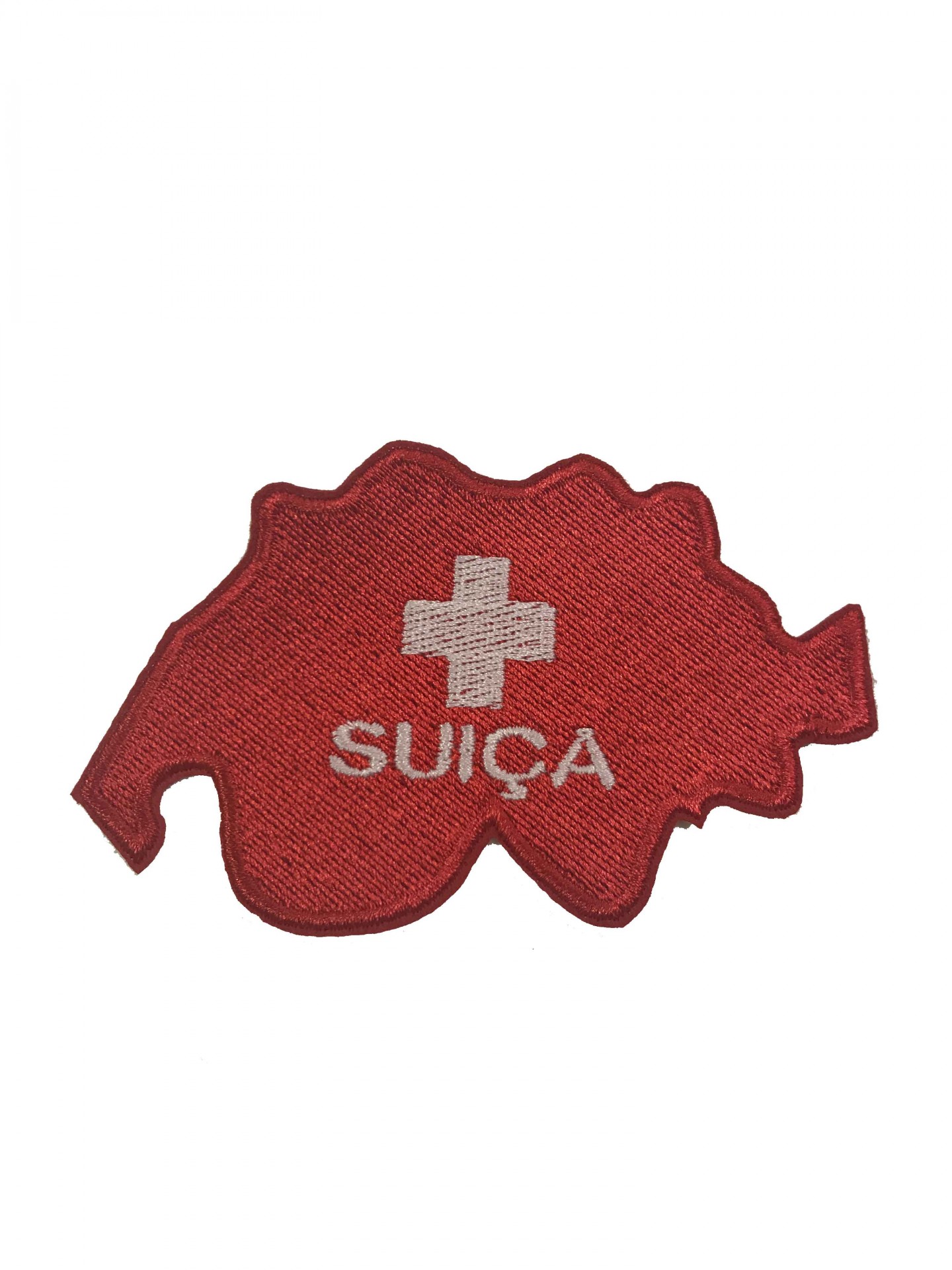Patch bordado vermelho com cruz branca e texto 'SUÍÇA'