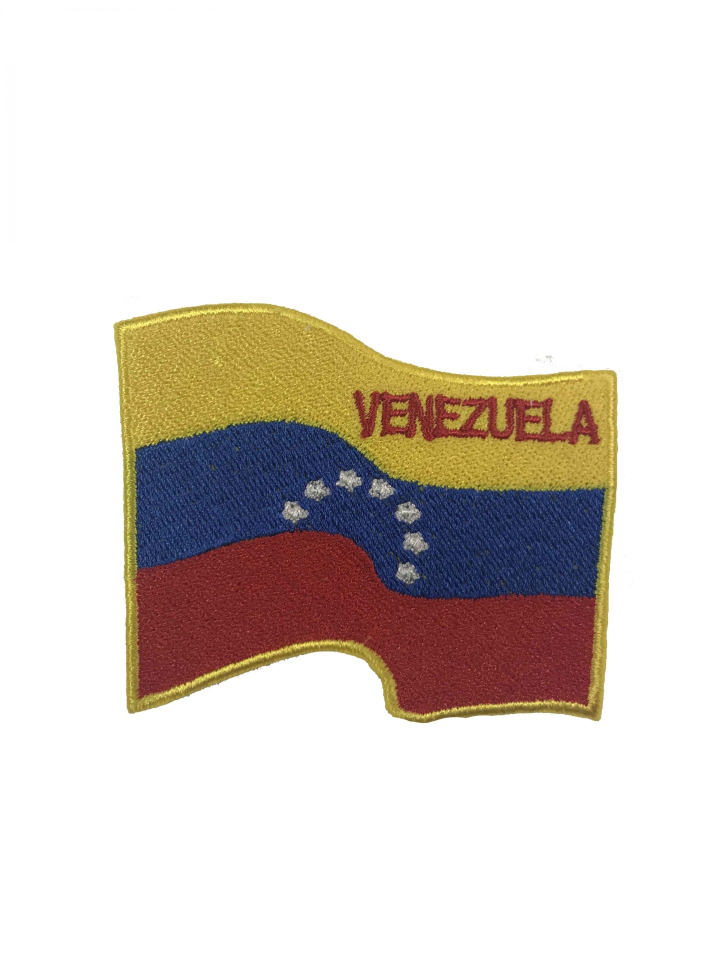 Patch da bandeira da Venezuela bordado com as cores amarela, azul e vermelha e texto VENEZUELA