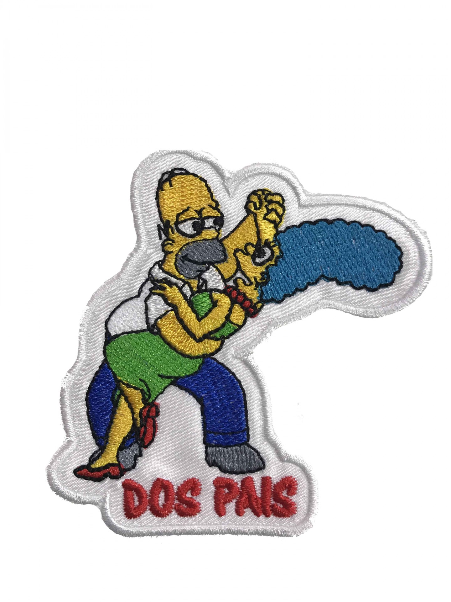 Patch bordado com Homer e Marge Simpson dançando e texto DOS PAIS