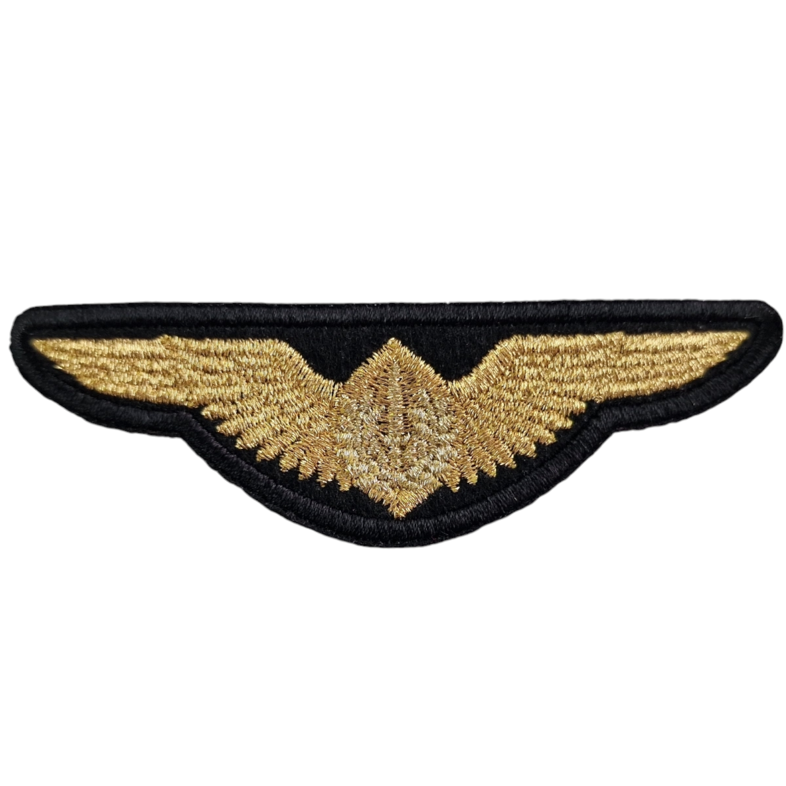 Emblema bordado de asas douradas com base preta