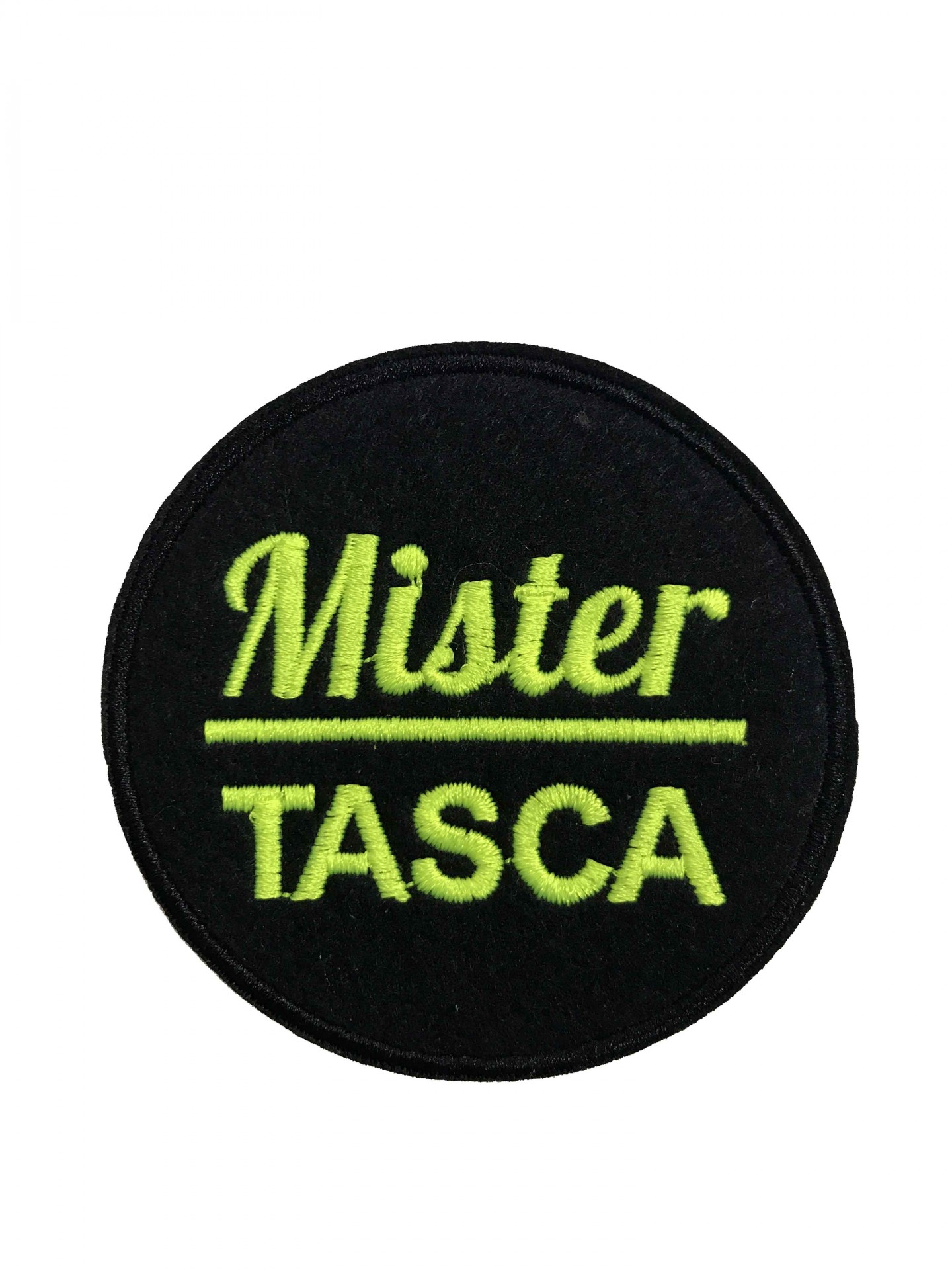Emblema bordado redondo com texto Mister TASCA