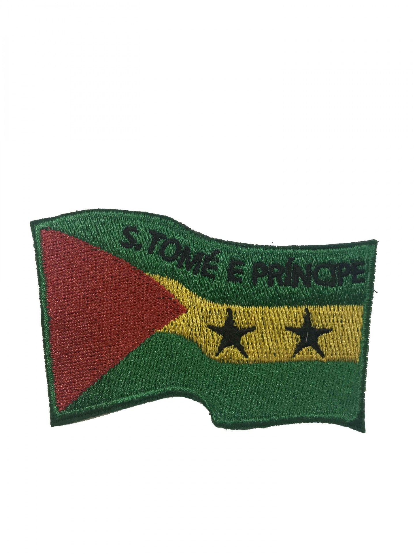 Patch bordado da bandeira de S. Tomé e Príncipe com texto