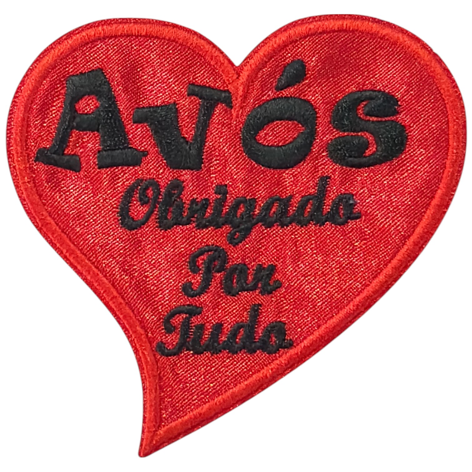 Patch bordado em forma de coração vermelho com frase em preto