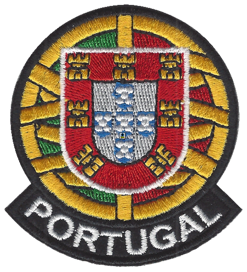 Emblema bordado circular com brasão e a palavra PORTUGAL