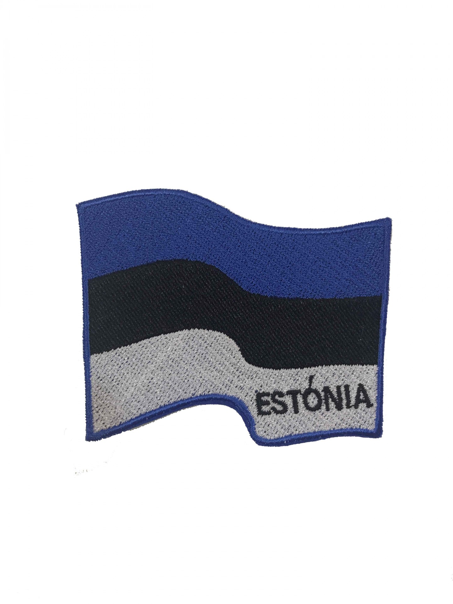 Emblema bordado da bandeira da Estónia com as cores azul, preto e cinzento