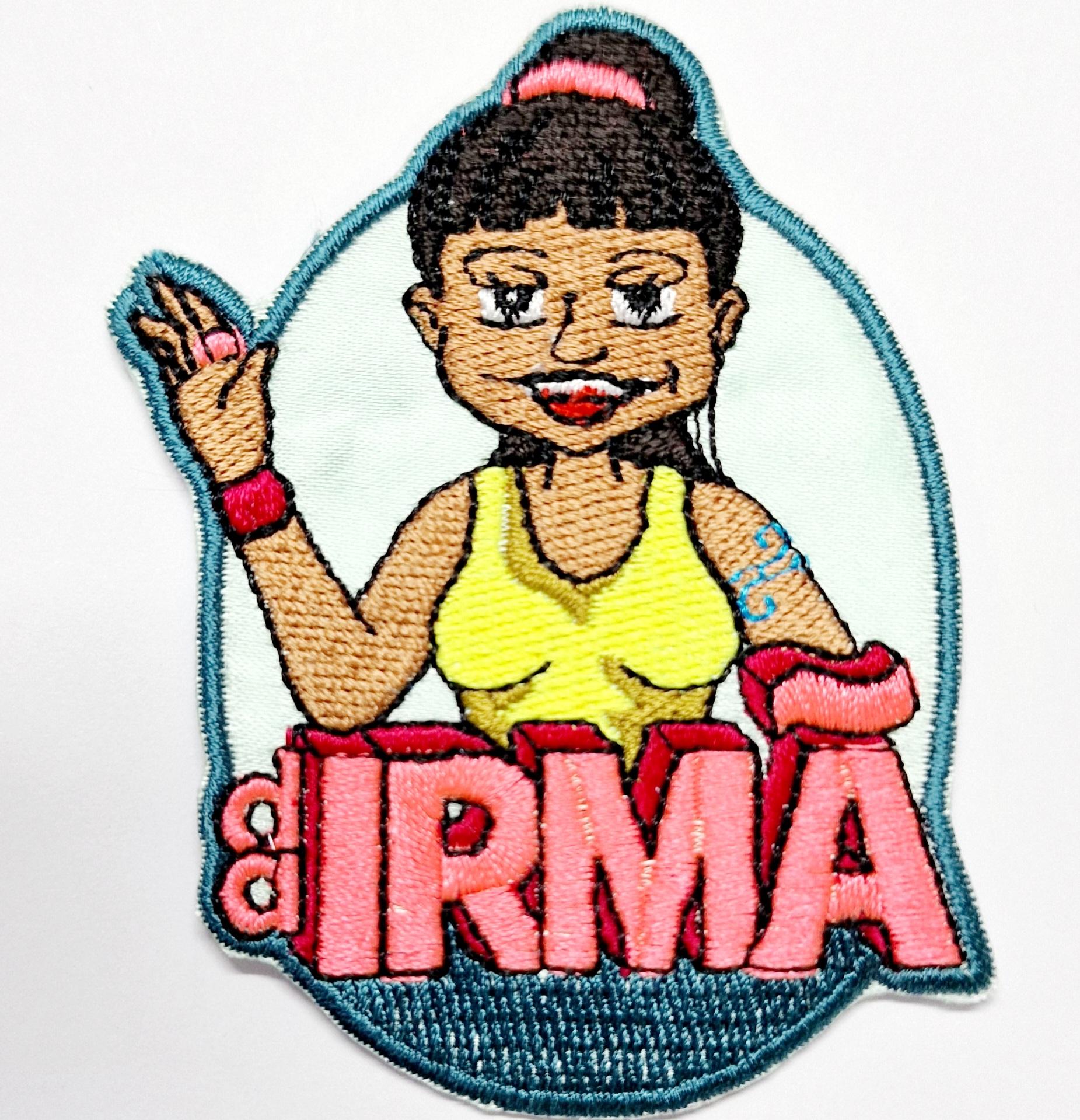 Patch bordado colorido com mulher e texto 'a IRMÃ'