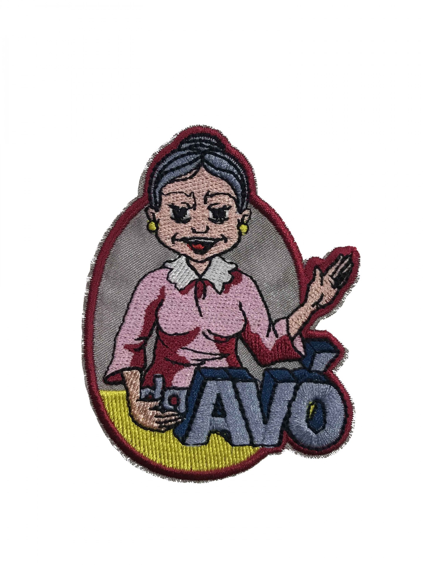 Patch bordado com figura de avó e texto AVÓ