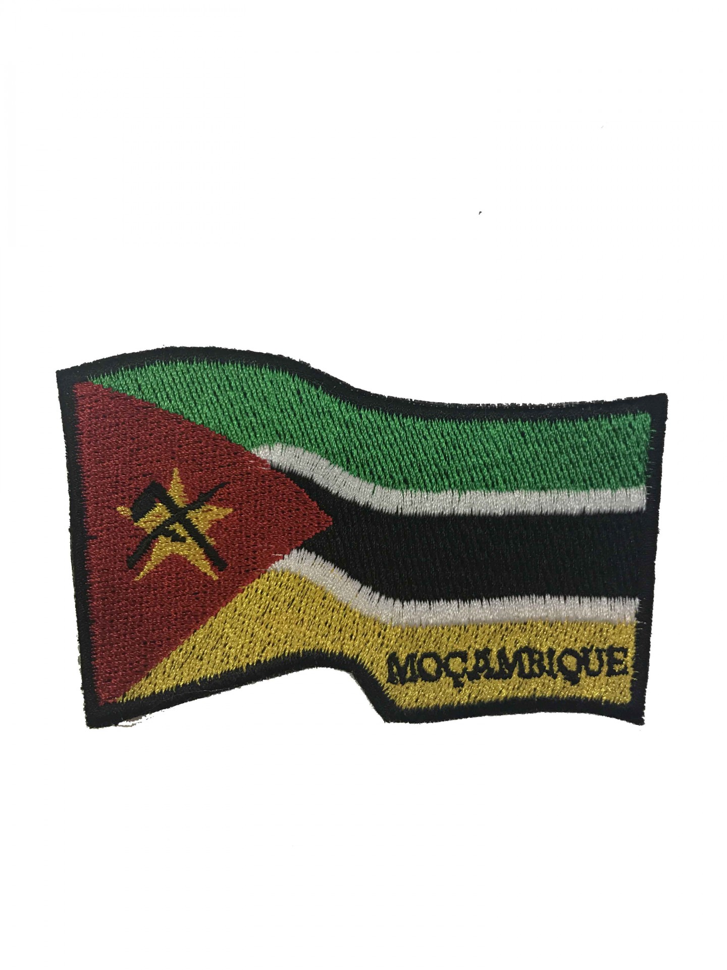 Emblema bordado da bandeira de Moçambique com texto MOÇAMBIQUE