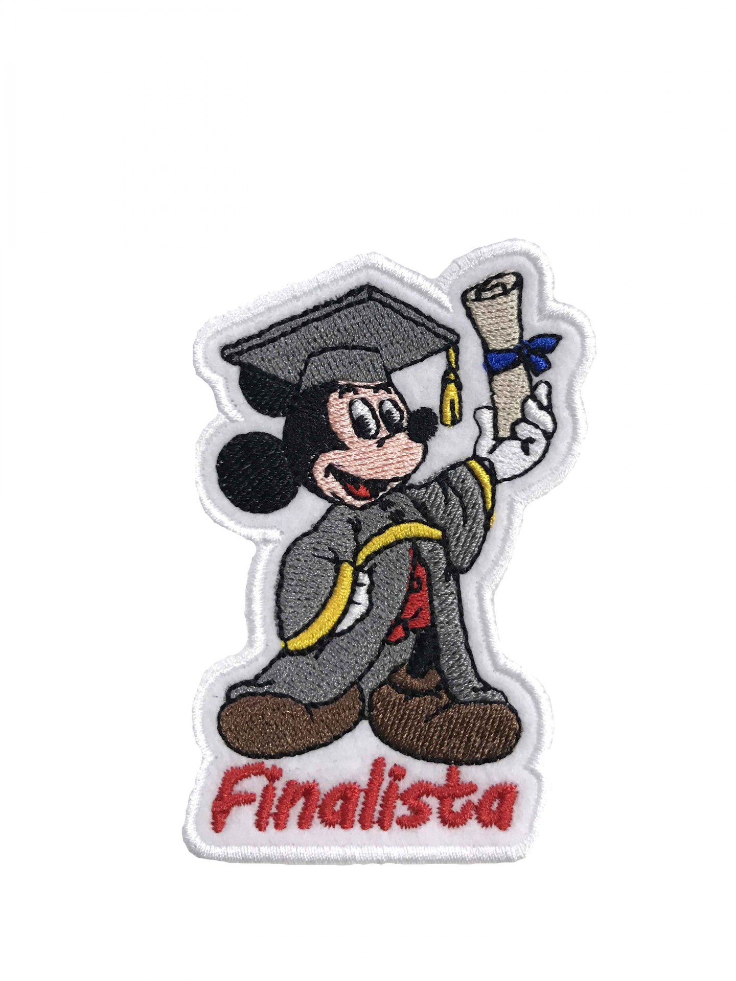 Patch bordado de personagem de finalista com texto Finalista.