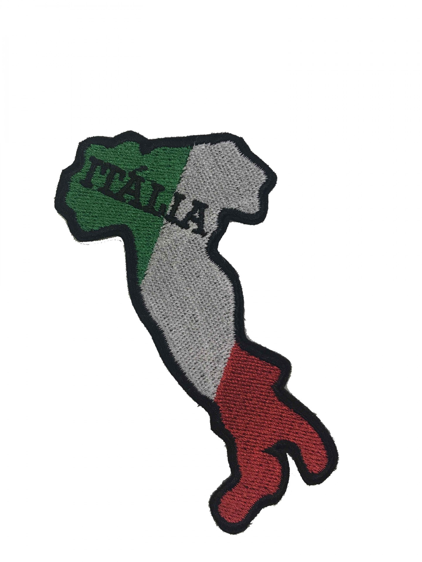 Emblema bordado do mapa de Itália com as cores da bandeira e texto ITÁLIA