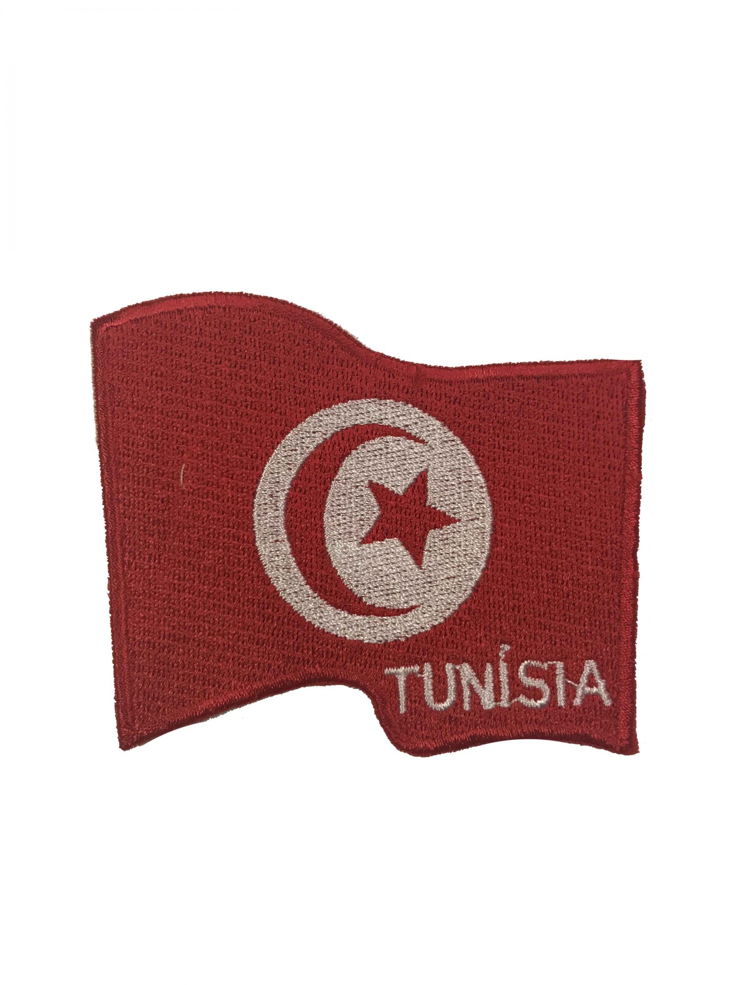 Patch bordado vermelho com lua crescente, estrela branca e TUNISIA
