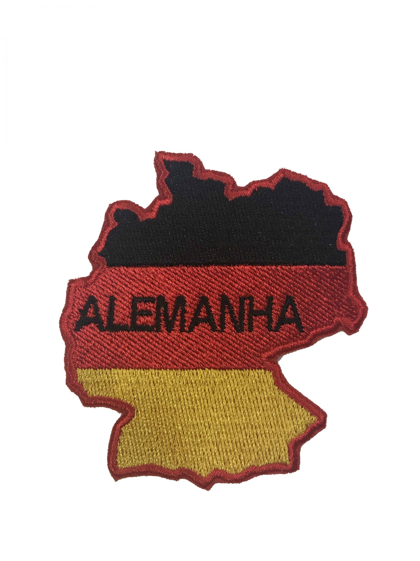 Patch bordado com mapa da Alemanha e cores da bandeira e texto ALEMANHA