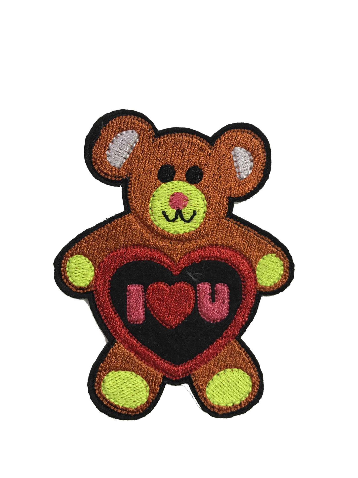 Embelezamento bordado urso castanho com coração I ♥ U